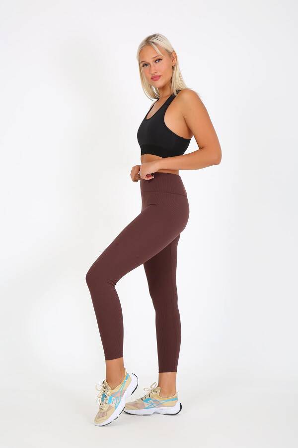 AuraFit ART-4102 Yüksek Bel Fitilli Toparlayıcı İnterlok Beli Kalın Lastikli Kadın Örme Tayt - 3