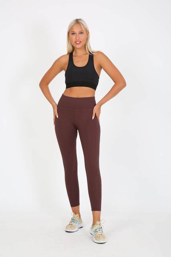 AuraFit ART-4102 Yüksek Bel Fitilli Toparlayıcı İnterlok Beli Kalın Lastikli Kadın Örme Tayt - 1