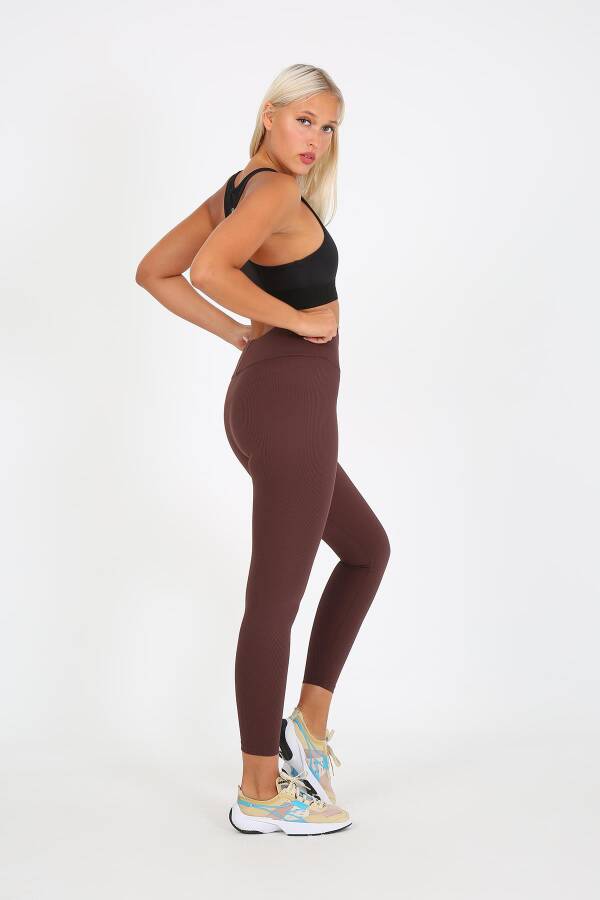 AuraFit ART-4102 Yüksek Bel Fitilli Toparlayıcı İnterlok Beli Kalın Lastikli Kadın Örme Tayt - 4