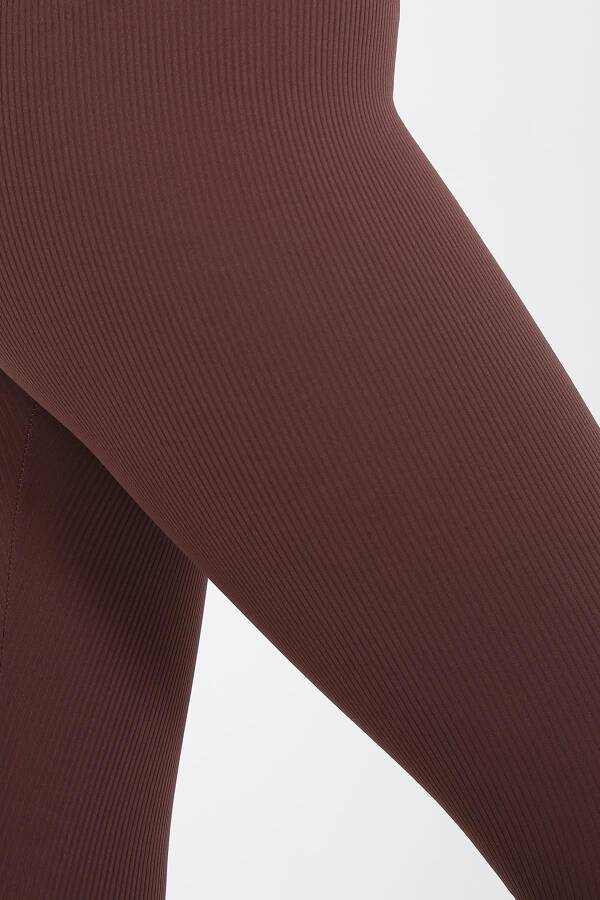 AuraFit ART-4102 Yüksek Bel Fitilli Toparlayıcı İnterlok Beli Kalın Lastikli Kadın Örme Tayt - 5