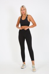 AuraFit ART-4102 Yüksek Bel Fitilli Toparlayıcı İnterlok Beli Kalın Lastikli Kadın Örme Tayt - 7