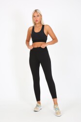 AuraFit ART-4102 Yüksek Bel Fitilli Toparlayıcı İnterlok Beli Kalın Lastikli Kadın Örme Tayt - AURAFIT