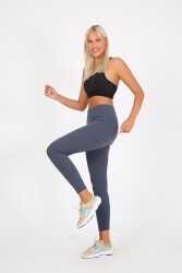 AuraFit ART-4102 Yüksek Bel Fitilli Toparlayıcı İnterlok Beli Kalın Lastikli Kadın Örme Tayt - 2