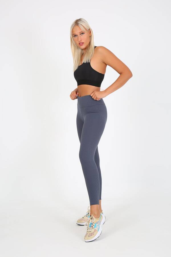 AuraFit ART-4102 Yüksek Bel Fitilli Toparlayıcı İnterlok Beli Kalın Lastikli Kadın Örme Tayt - 3